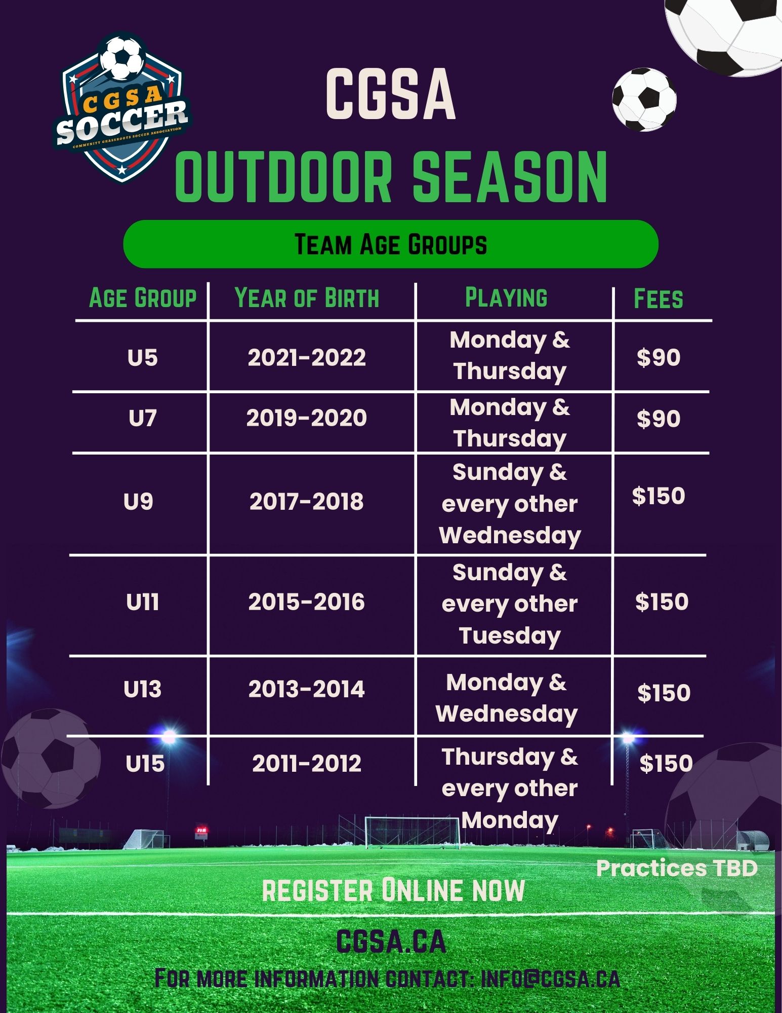 2026 CGSA outdoor registration ages