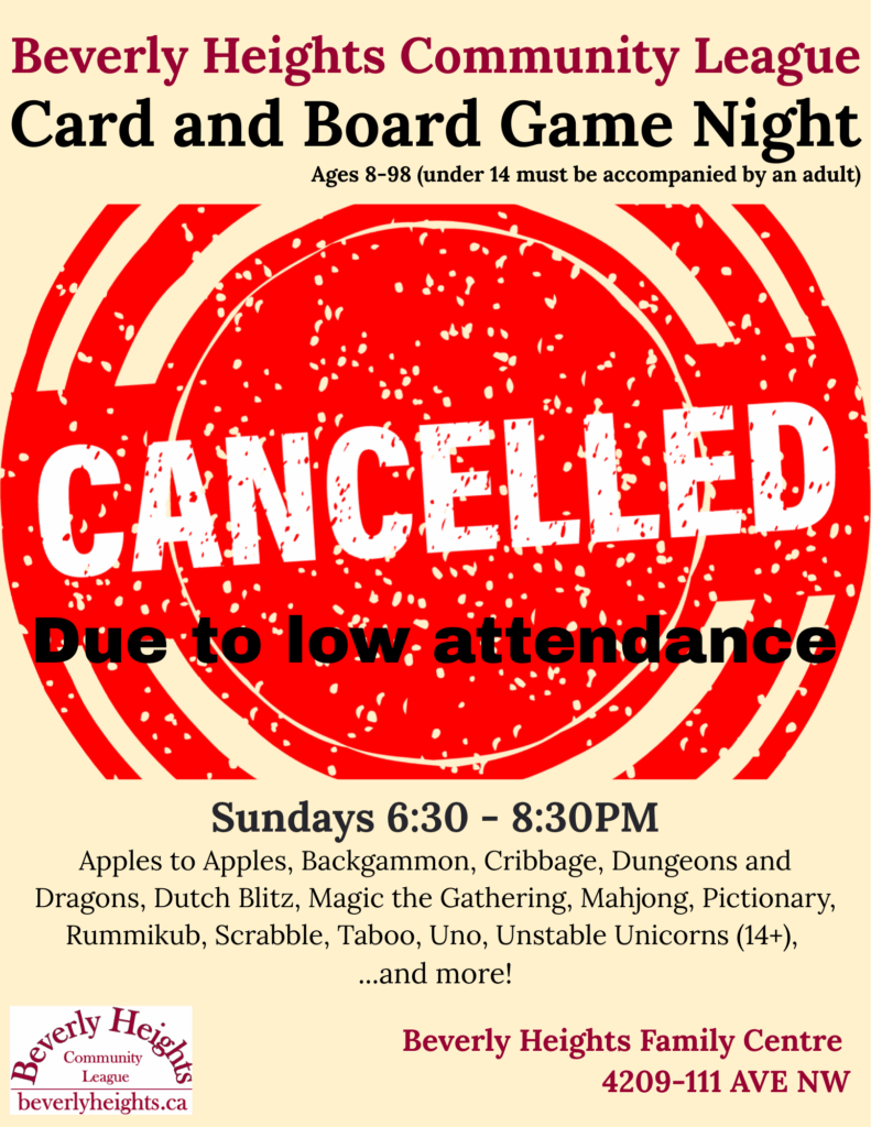Games Night cancelled